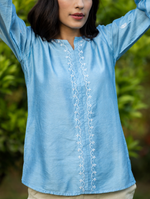 Thumbnail for Gharana India Saheba Chikankari Bright Blue Top - Dista