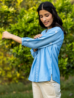 Thumbnail for Gharana India Saheba Chikankari Bright Blue Top - Dista