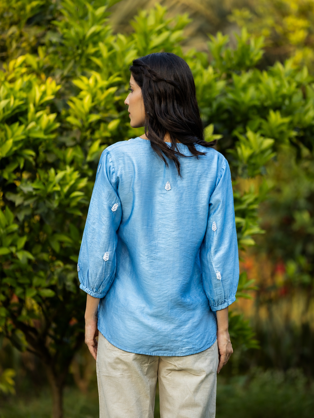 Gharana India Saheba Chikankari Bright Blue Top - Dista