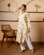 Thumbnail for Gharana India Mulcotton Printed Green Chikankari Kurta - Dista
