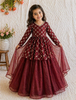 Evanik Maroon Embroidered Work Kids Twill Net Lehenga Choli Set - Dista
