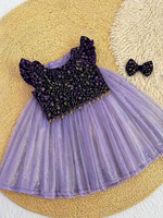 Thumbnail for Evanik Purple Premium Micro Velvet Sequence Work Kids Lehenga Choli - Dista