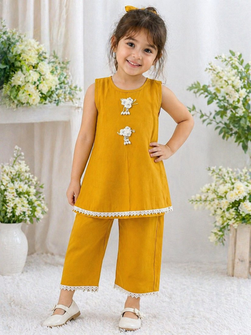 Evanik Yellow Summer Festival Wear Co-Ord Set For Kids - Dista