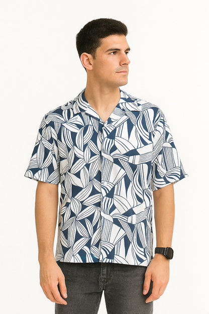 Fabmade Men’S Abstract Print Cuban Collar Shirt - Distacart