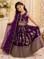 Thumbnail for Evanik Purple Sequence Embroidered Lehenga Set for Kids - Dista