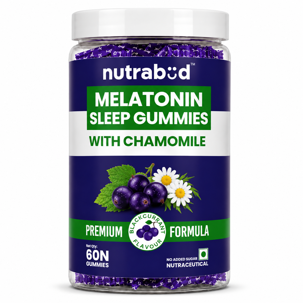 Nutrabud Melatonin Sleep Gummies 3mg For Men, Women | No Added Sugar | Fall Asleep Fast & Restful Deep Sleep | Blackcurrant Flavor Veg Gummy Supplement (60 Count (Pack of 1))
