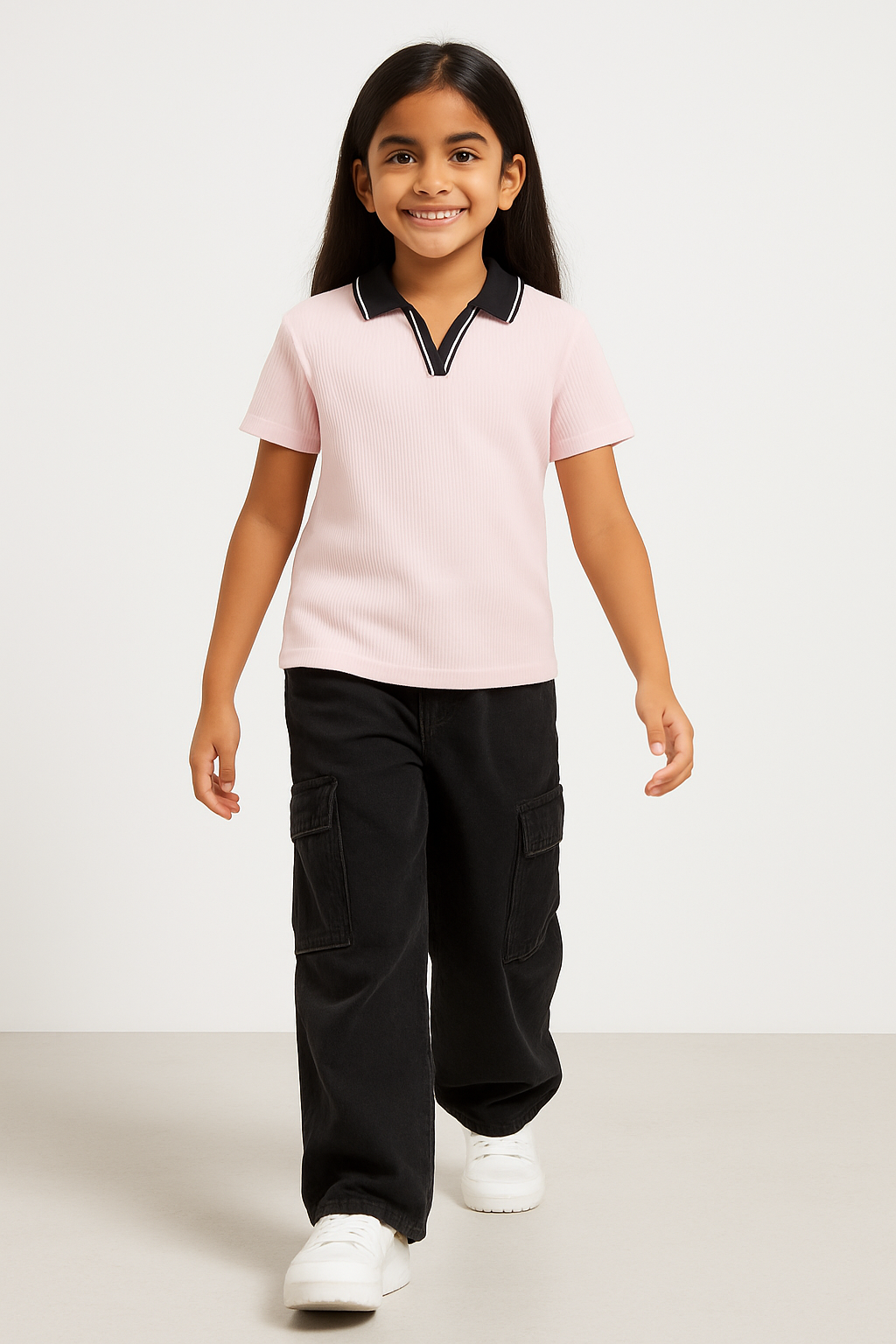 Chilins Girls Cotton Solid Collared Polo T-shirt