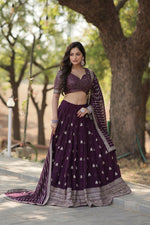 Thumbnail for Preksha Creation Faux Blooming With Heavy Sequins & Thread Embroidered Work Women Lehenga Choli - Wine - Distacart