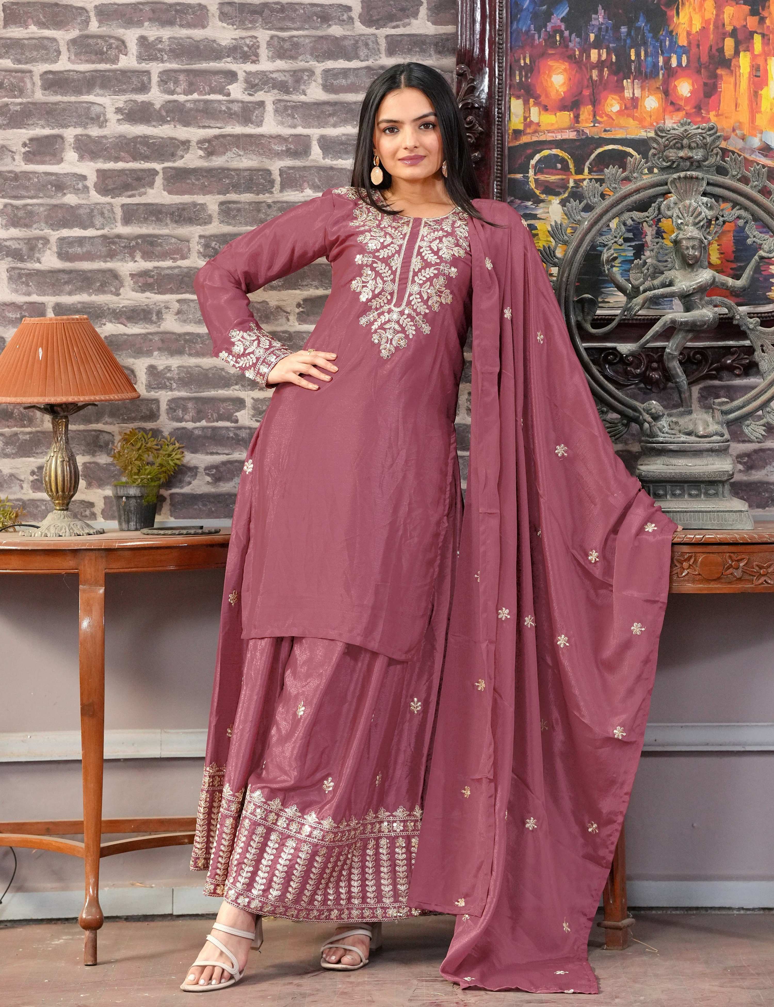 Lehenga Mart Designer Chinon Suit With Sequence Embroidered Work - Pink - Distacart