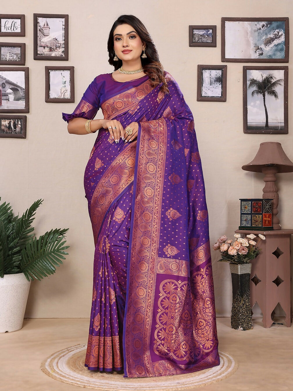 Joban Fashion Banarasi Purple Woven Soft Silk Saree