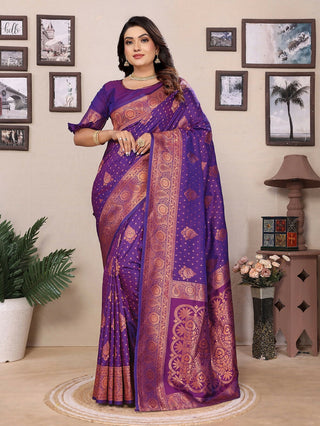 Joban Fashion Banarasi Purple Woven Soft Silk Saree