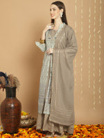 Thumbnail for Jyoti Fashion Women's Green Chanderi Silk Elegant Jardoshi Semi Kurta with Trouser & Dupatta - Distacart