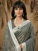 Thumbnail for Shree Shyam Fashion Gray Linen Cotton Saree - Distacart