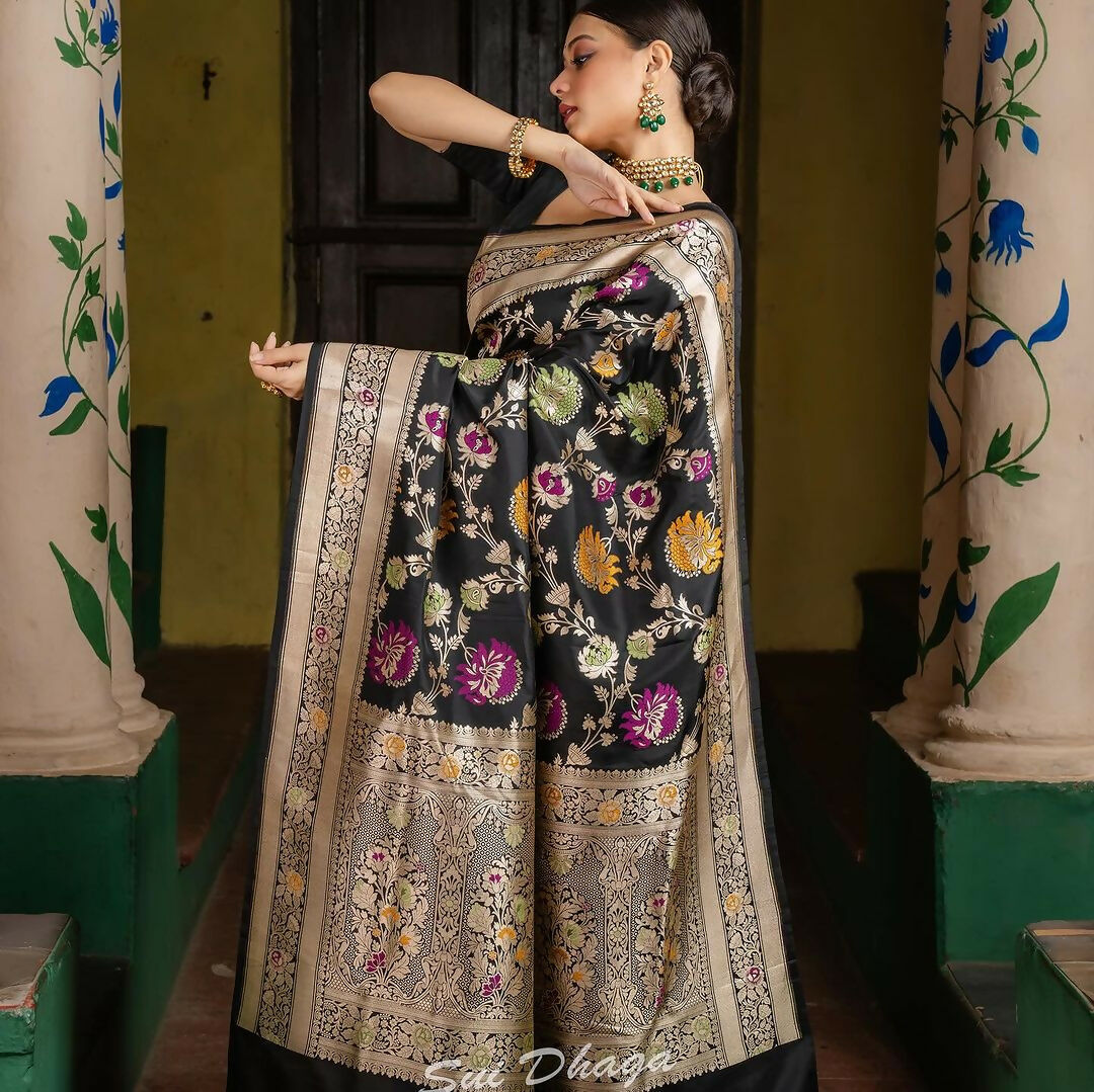 Preksha Creation Banarasi Soft Silk Women Black Saree - Distacart