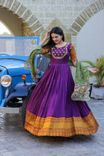 Thumbnail for Aastha Fashion Women's Purple Silk Jacquard Woven with Embroidery Anarkali Dress with Dupatta - Distacart