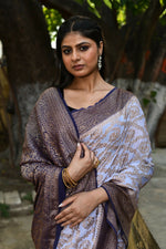 Thumbnail for Joban Fashion Pastel Blue Crepe Chiffon Pure Handloom Banarasi Silk Saree