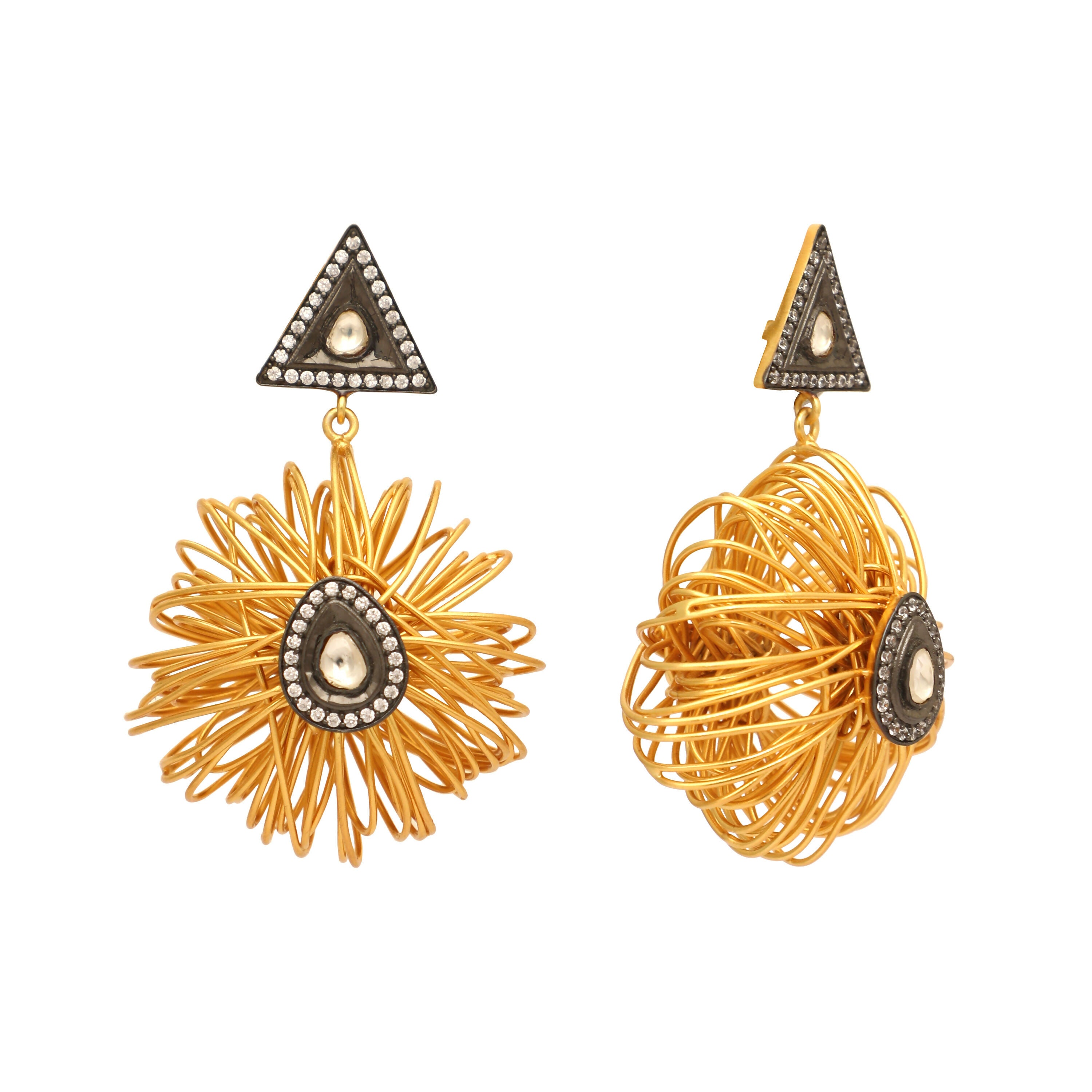 Nuyug 18K Gold-Plated Stones & American Diamond Studded Contemporary Wire Drop Earrings