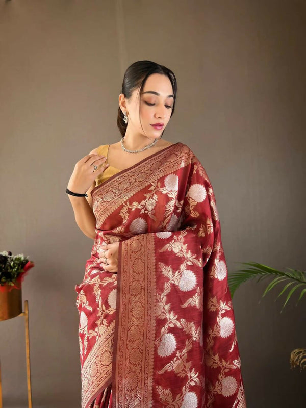 Preksha Creation Banarasi Soft Silk Women Red Saree - Distacart