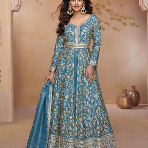 Anaita Blue Shimmer Readymade Suit with Heavy Embroidery & Sequence Work