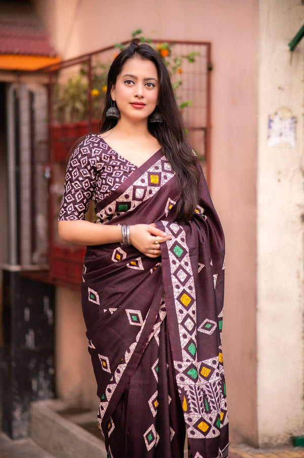 Maroon Silk Blend Ethnic Motifs Saree with Unstitched Blouse - Hiral Fashion - Distacart