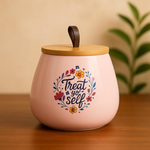Thumbnail for Chumbak Pink Ceramic Storage Jar with Wooden Lid - Dista