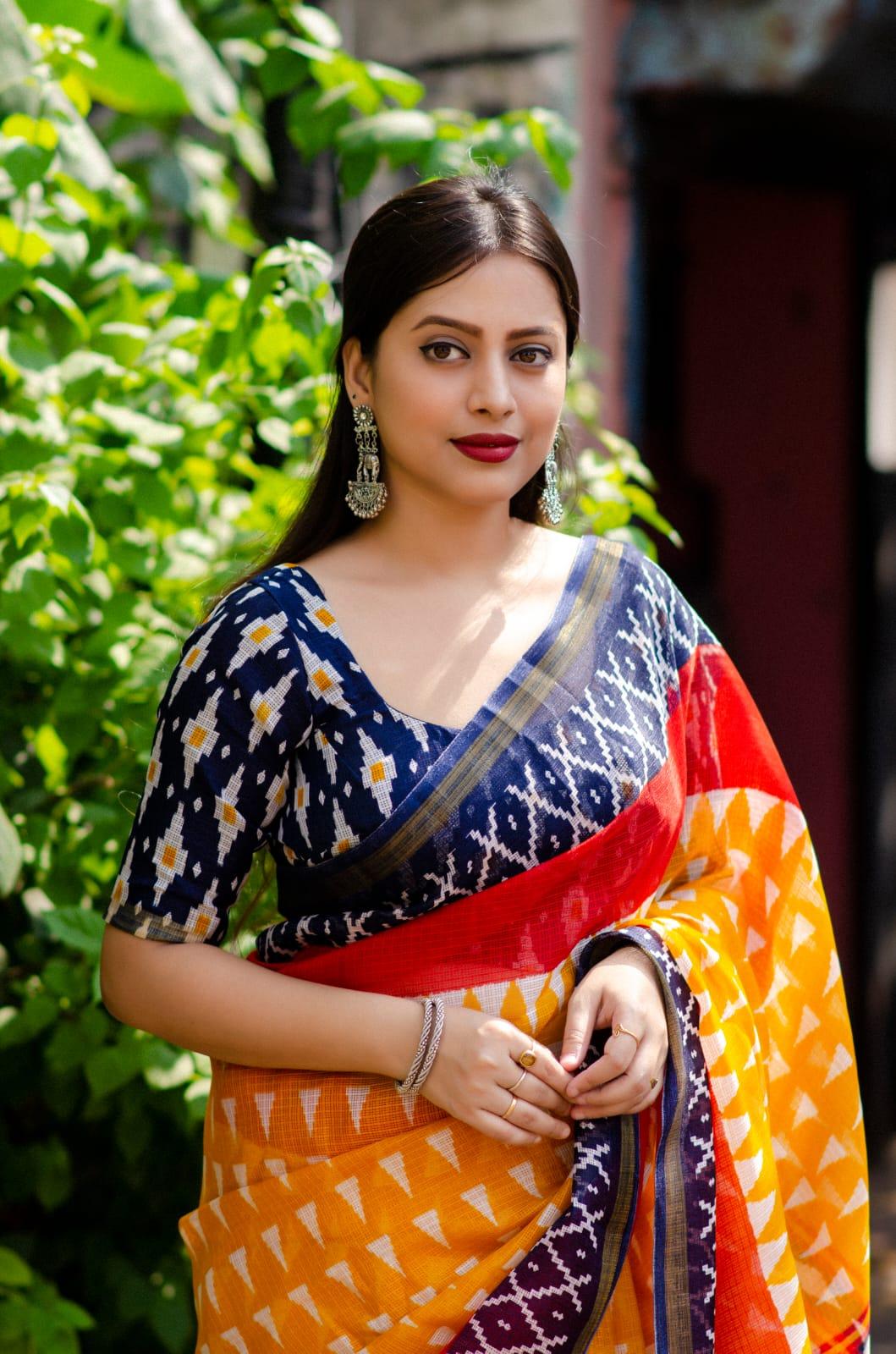 Yellow Polycotton Ethnic Motifs Saree with Unstitched Blouse - A2M
