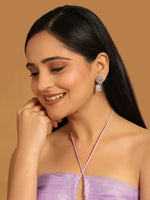 Thumbnail for Nuyug Rhodium-Plated Rhinestone Studded Floral Minimal Cotemporary Studs