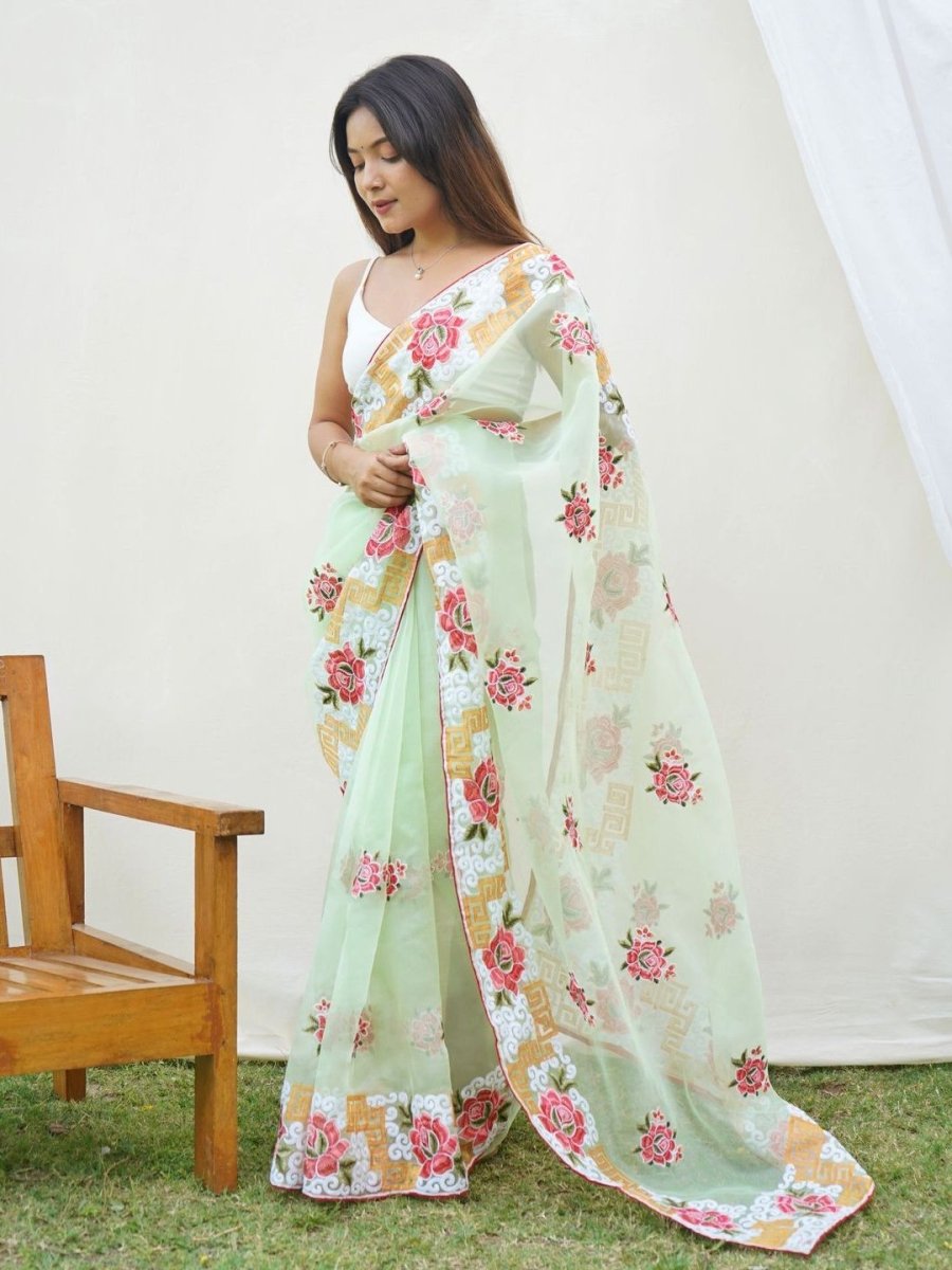 Anouk Floral Embroidered Organza Saree - Distacart