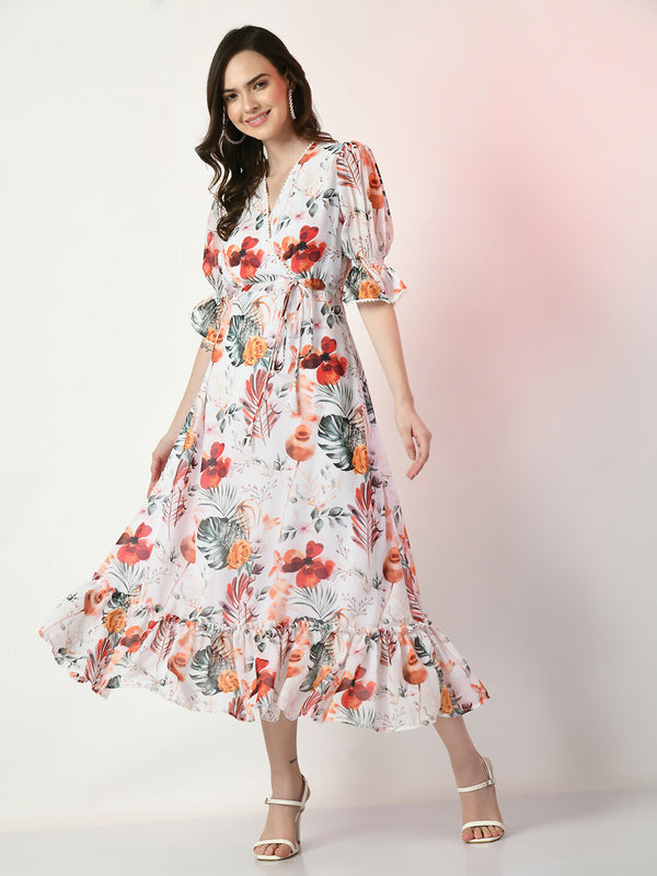 Myshka Women's White Printed Dress - Distacart