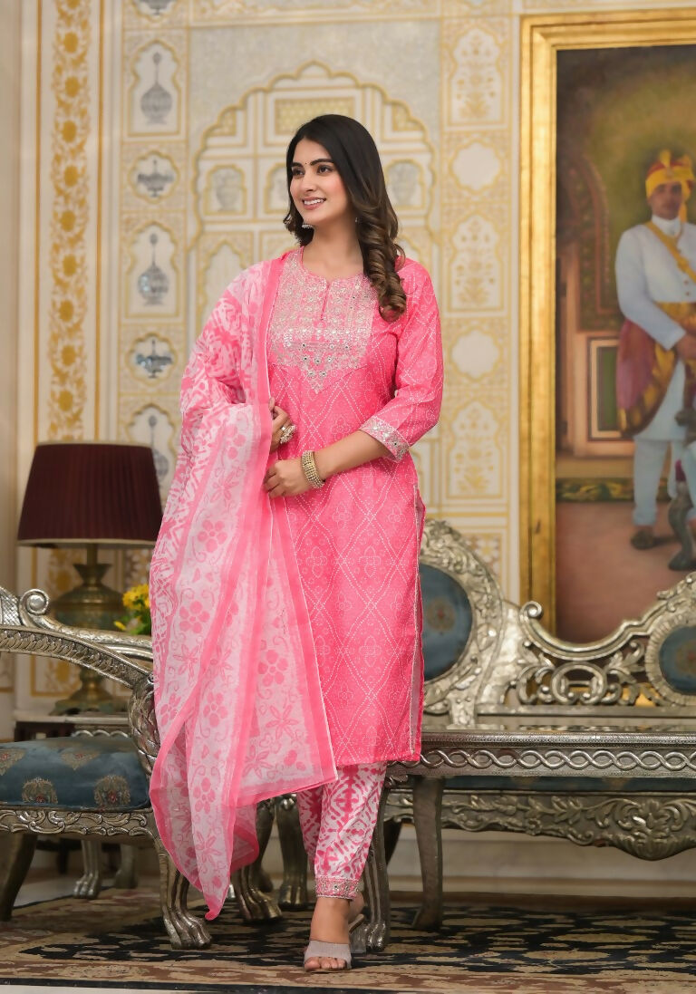 Partywear Designer Pink Cotton Stitched Suit With Dupatta - Tanisha - Distacart