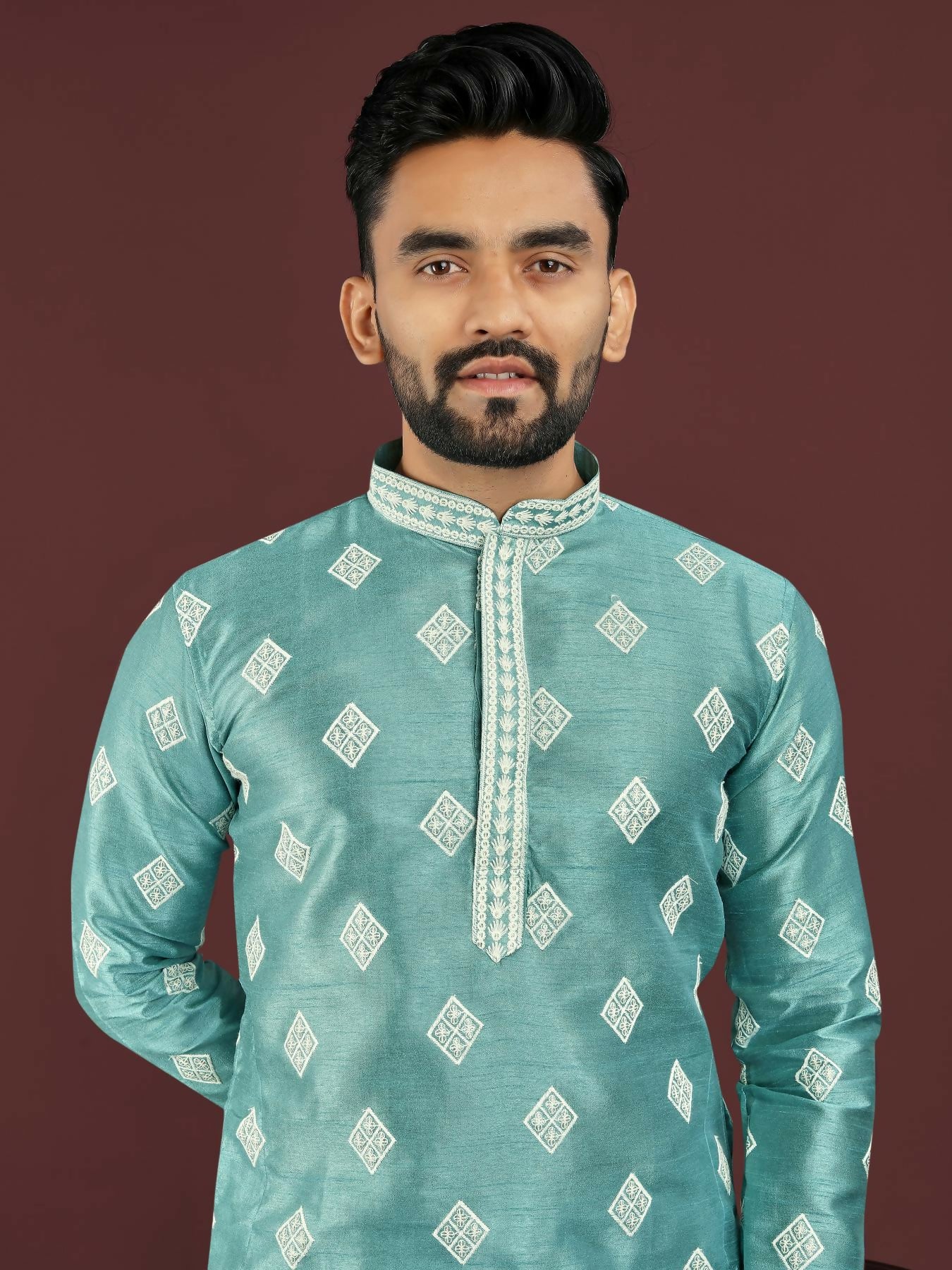 Anaita Blue Embroidered Silk Straight Kurta - Distacart