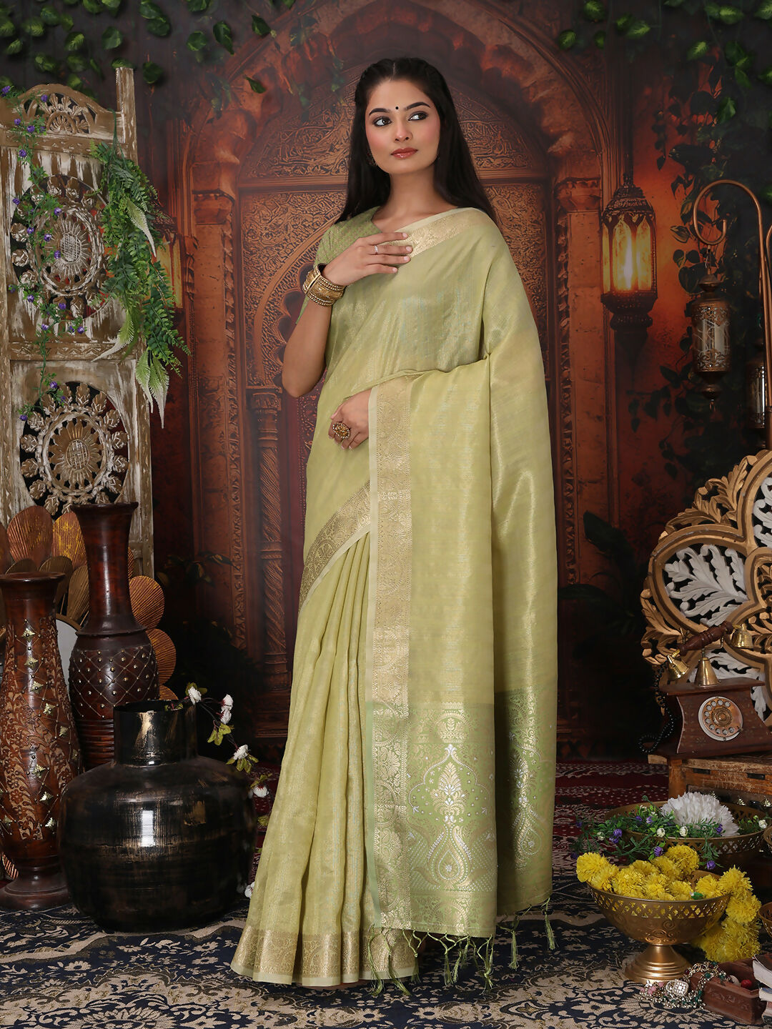 Astita Organza Mhendi Green Saree