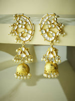 Thumbnail for Nuyug 22K Gold-Plated Elegant Kundan Stone Studded & Pearl Drops Mini Jhumki Dangler Earrings