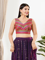 Thumbnail for Joban Fashion Magenta Multi Brocade Padded Blouse With V Neck Sleeveless