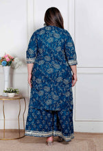 Thumbnail for Miravan Plus Size Women'S Cotton Floral Printed V-Neck Kurta With Flared Palazzo - Distacart