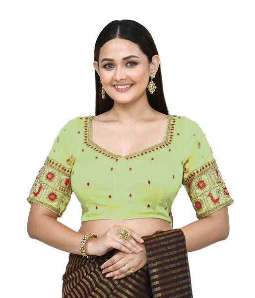 Joban Fashion Women's Light Green Embroidered Stitched Blouse