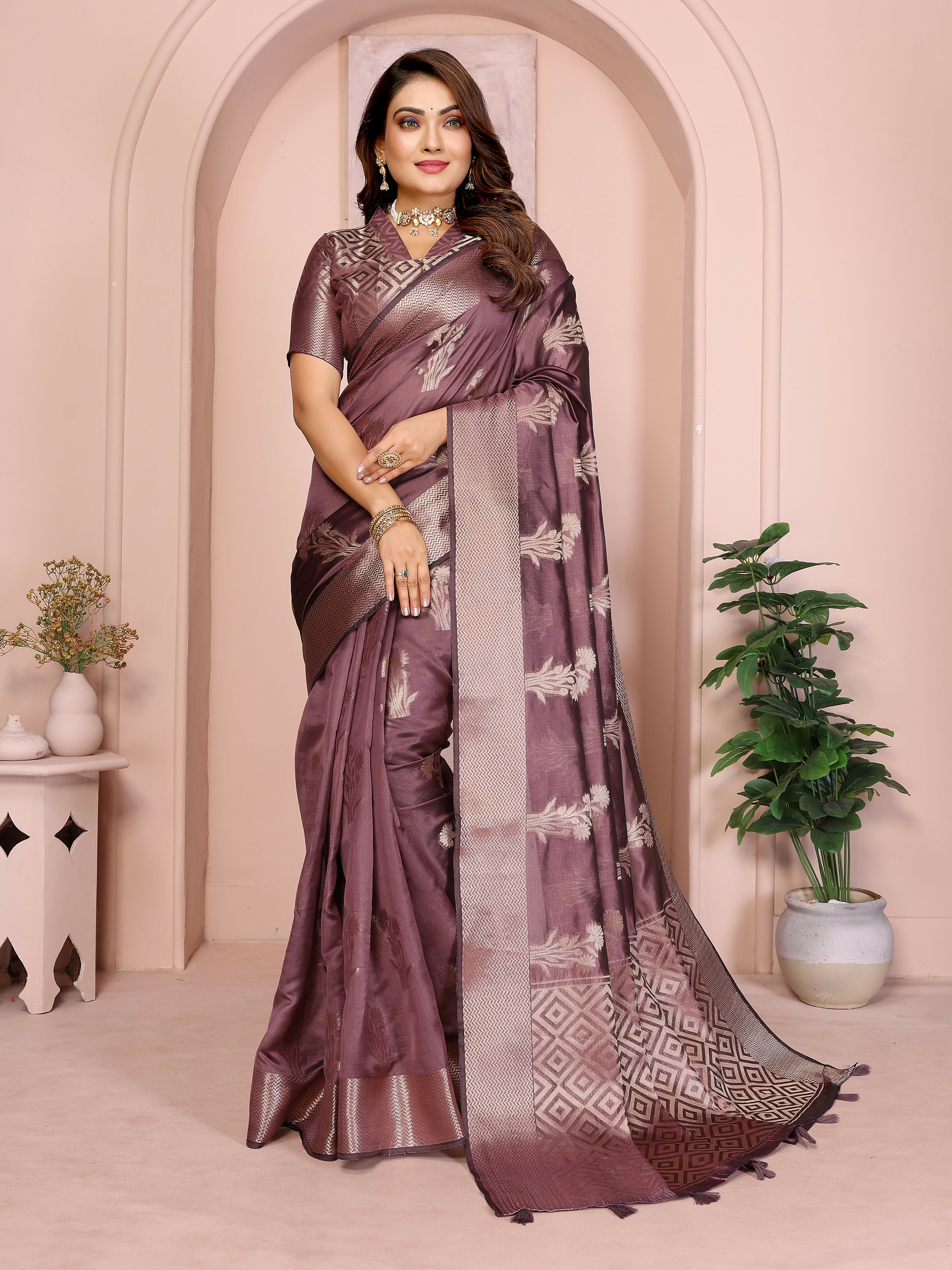 Aastha Fashion Purple Soft Organza Silk Weaving Saree - Distacart