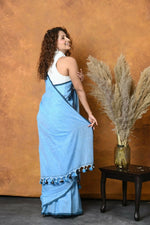 Thumbnail for Very Much Indian Mul Cotton Khadi Design Handloom Woven Saree - Blue - Distacart