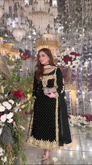 Joban Fashion Black Velvet Sequence Embroidery Work Kurta Set