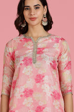 Thumbnail for BulBul Women Pink Floral Printed Kota Doriya Kurta Set