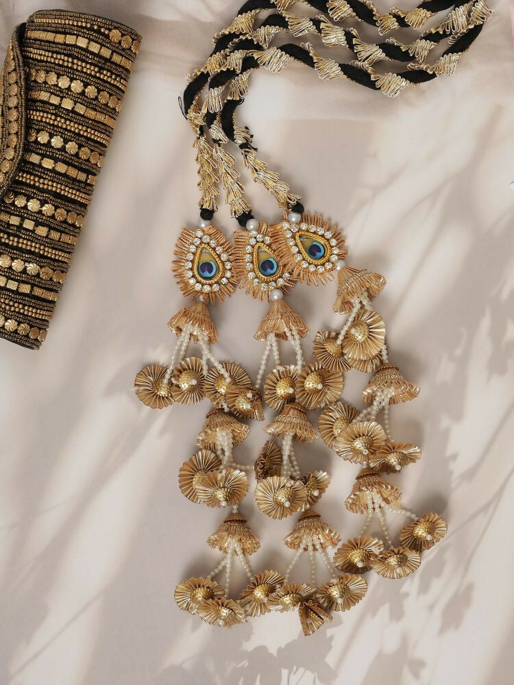 Ruby Raang Gold Gota Pati Work And Black Thread And Mirrors With Gold Stones And Mor Pankh Motif - Distacart