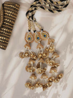 Thumbnail for Ruby Raang Gold Gota Pati Work And Black Thread And Mirrors With Gold Stones And Mor Pankh Motif - Distacart