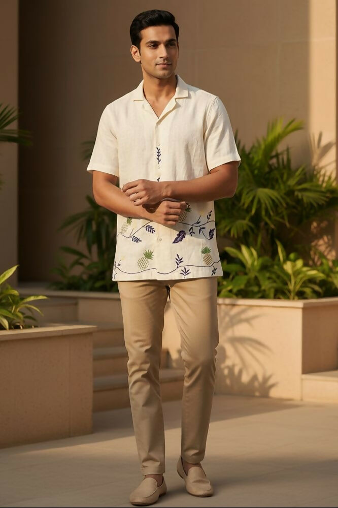 Pinora — Pineapple Embroidered Linen Shirt by Hilo Design - Dista