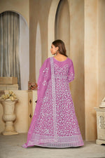 Thumbnail for Jyoti Fashion Women's Purple Net Embroidered Anarkali Kurta Pant Set With Dupatta - Distacart