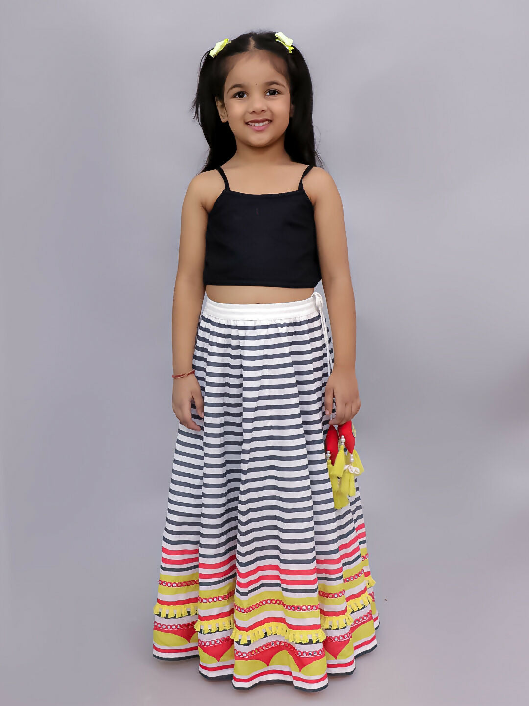 Lil Drama Shor-Gul Multicolor Lehanga Choli with Jacket Set for Girls