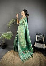 Thumbnail for Joban Fashion Aqua Green Geometric Pattern Soft Silk Patola Saree - Distacart