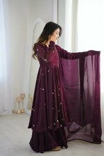 Thumbnail for Teeya Creation Violet Crunchy Silk Embroidery Work Designer Suit - Distacart