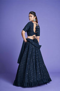 Thumbnail for Aastha Fashion Women's Teal Blue Diamond Georgette Thread & Sequins Embroidery Party Wear Lehenga Choli - Distacart