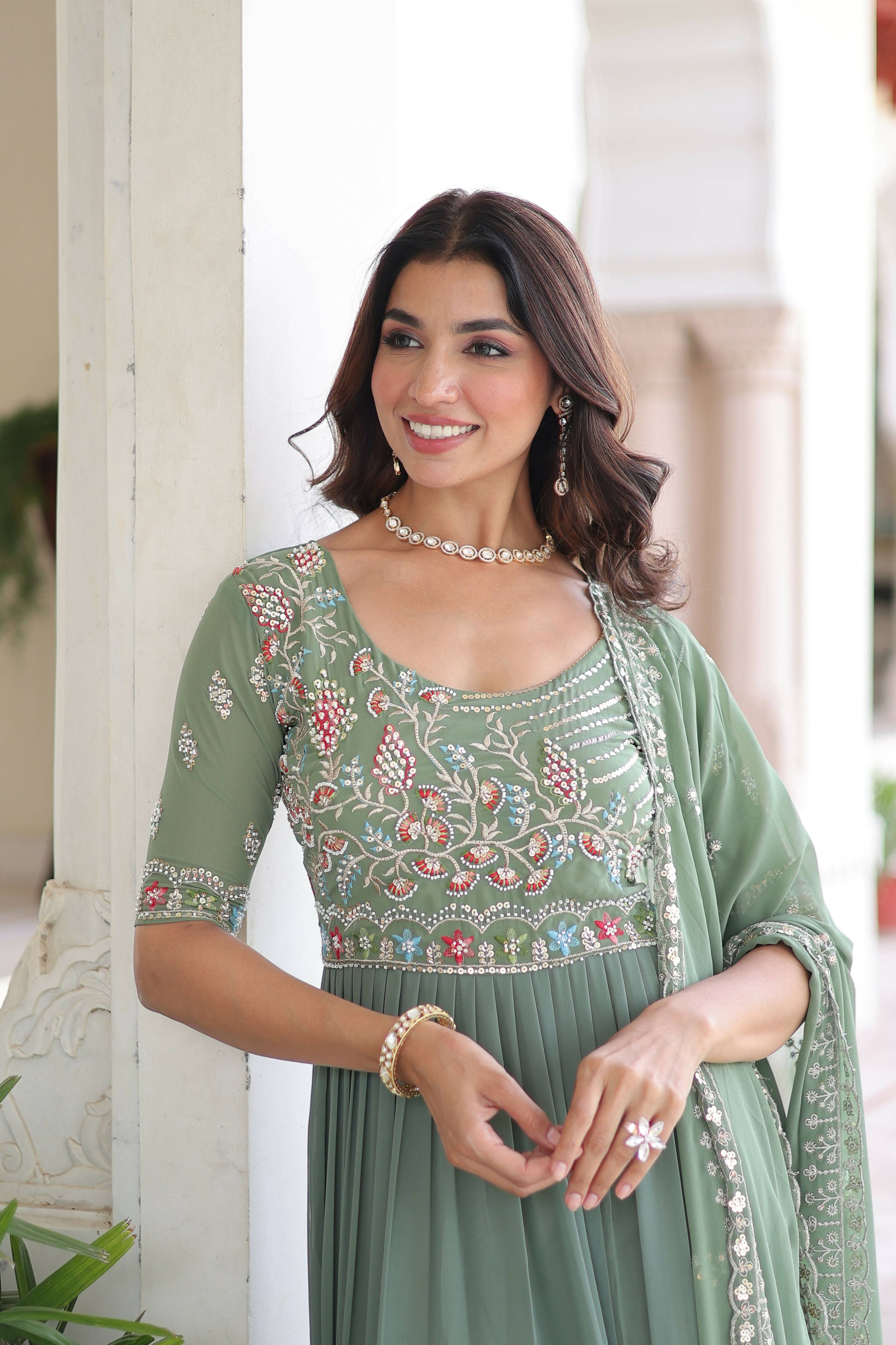 Joban Fashion Pista Readymade Kurta Set With Sequence embroidery Work