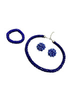 Thumbnail for Inhanns Complete Look Crystal Statement 3-Piece Set (Adjustable Necklace + Earrings + Adjustable Bangle ) - Blue - Distacart